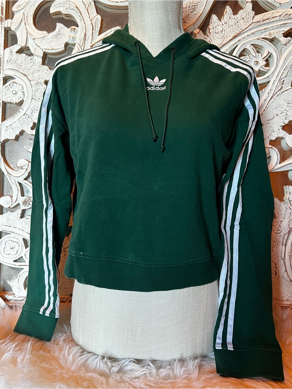 adidas Forest Green Hoodie with White Three-Stripes
